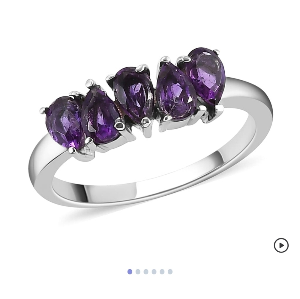 🆕️ Size 8 African Amethyst 5 Stone Ring in Stainless Steel 1.00 ctw